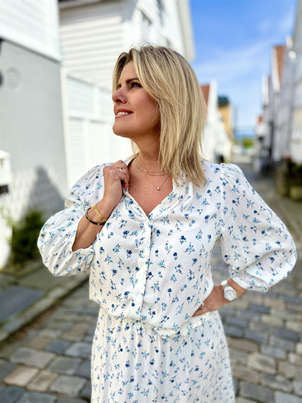 AMELINA 3/4 SHIRT Offwhite Med Blomster