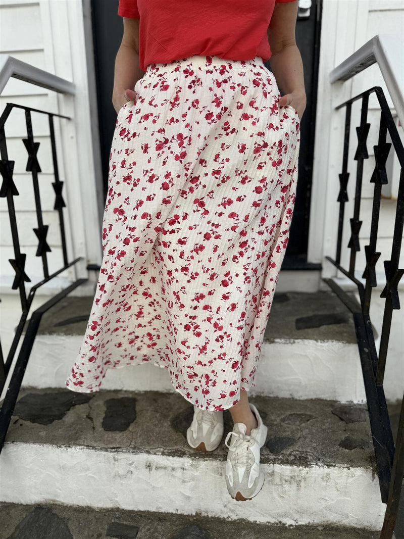 FALISHA SKIRT Offwhite/Rosa/Rødt