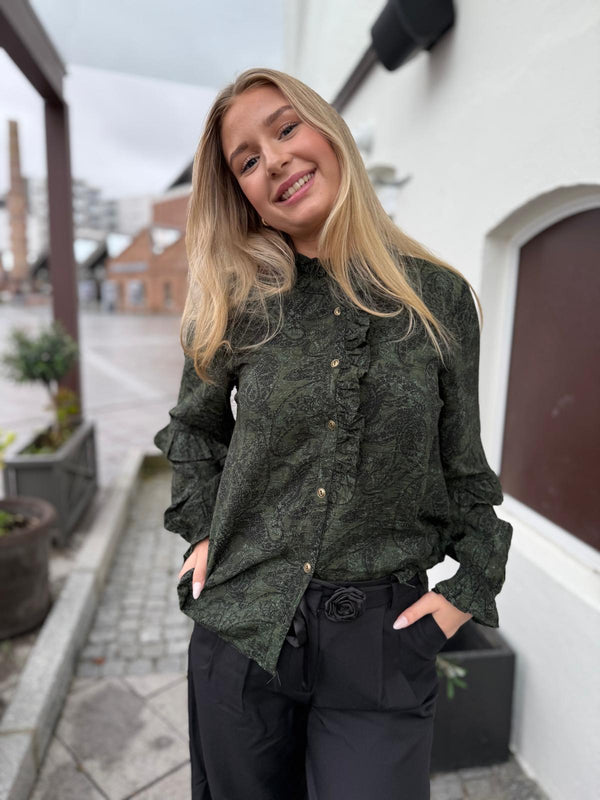 MOLIN BLOUSE Mørkegrønn Med Sort Mønster