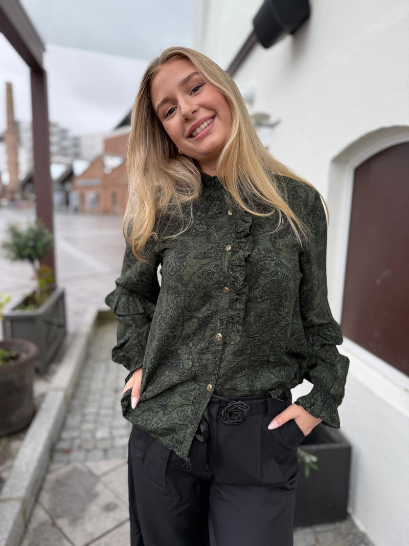 MOLIN BLOUSE Mørkegrønn Med Sort Mønster