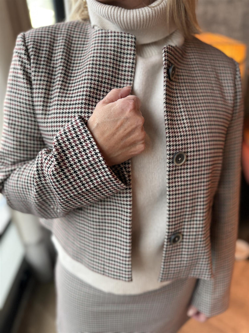 ENILLA L/S BLAZER JACKET Hundetann Mønster I Brunt/Beige