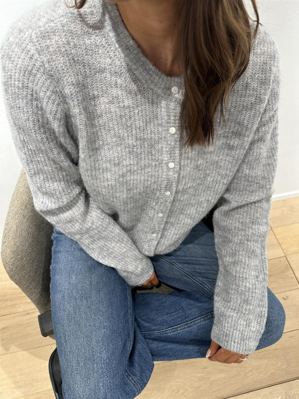 Lory O-Neck Knit Cardigan Lys Grå Melert