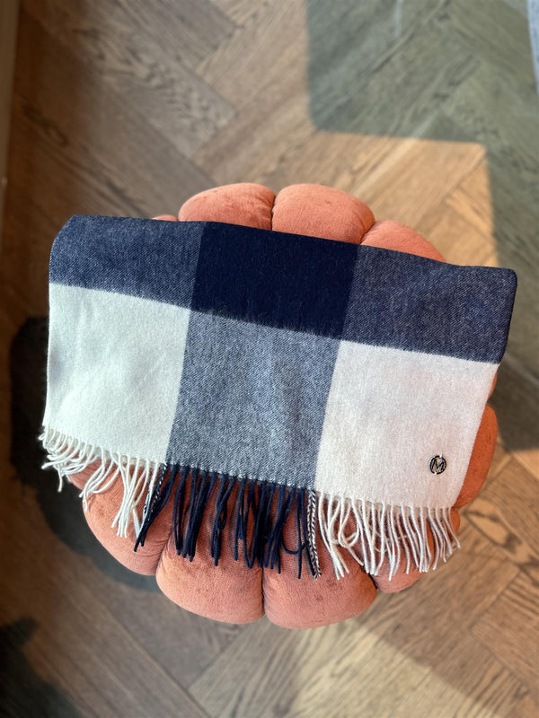 WOOL SCARF NAVY Marineblå Med Mønster