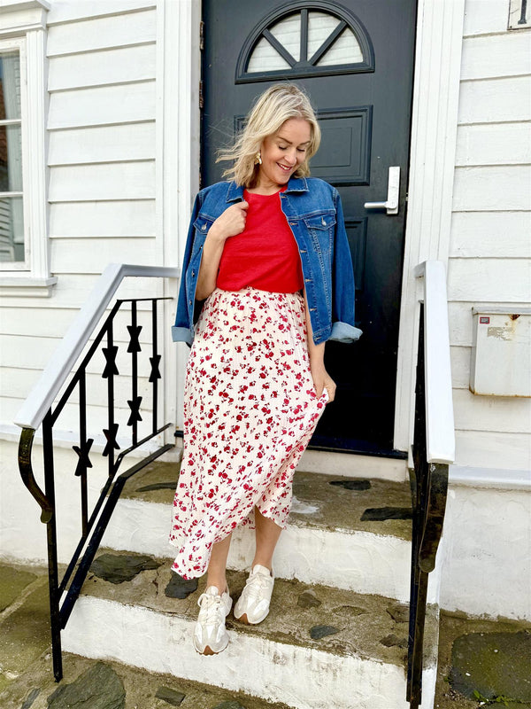 FALISHA SKIRT Offwhite/Rosa/Rødt