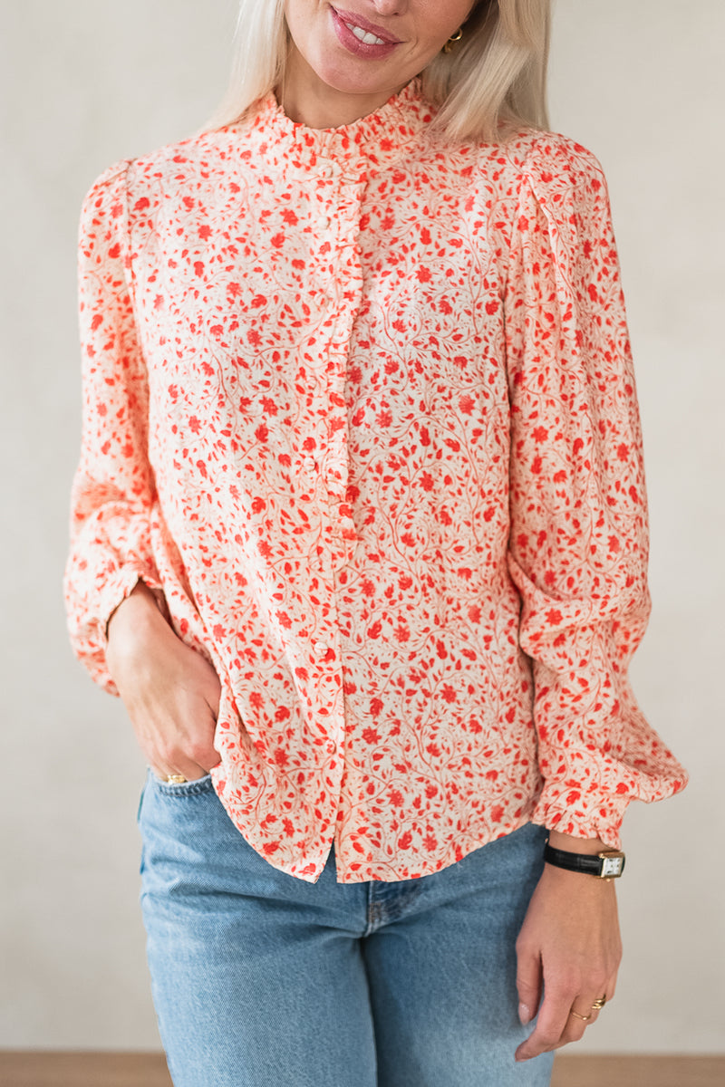 ASTRID SHIRT Offwhite Med Rødt/Rosa