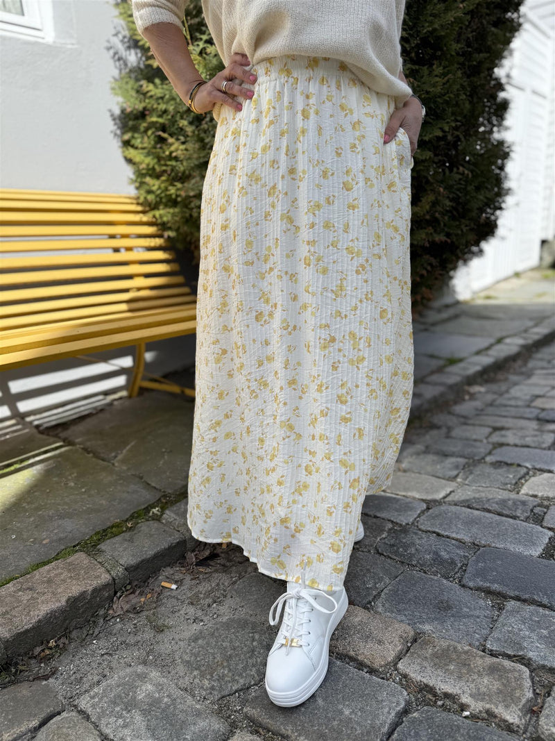 FALISHA SKIRT Offwhite Med Gule Blomster