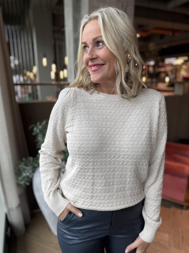 DODO PULLOVER MED MØNSTER OG PUFF Beige