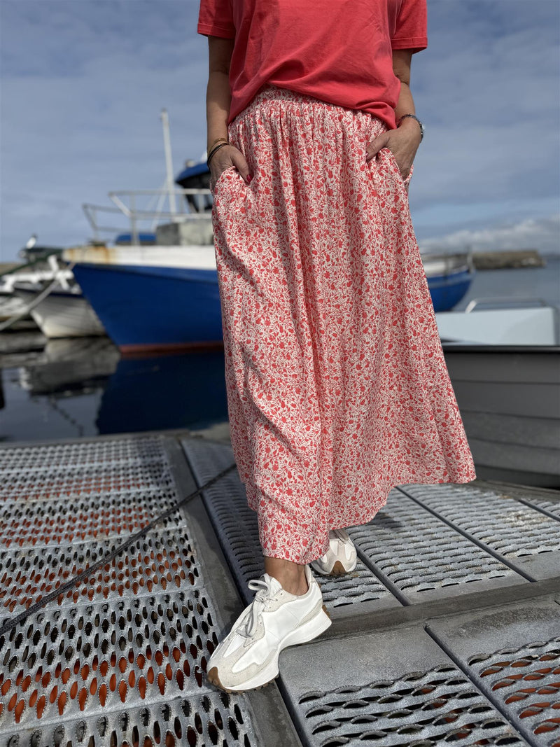 ASTRID SKIRT Offwhite Med Rødt/Rosa