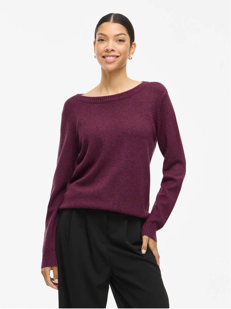 Viril O-neck L/S Knit Top Vinrød