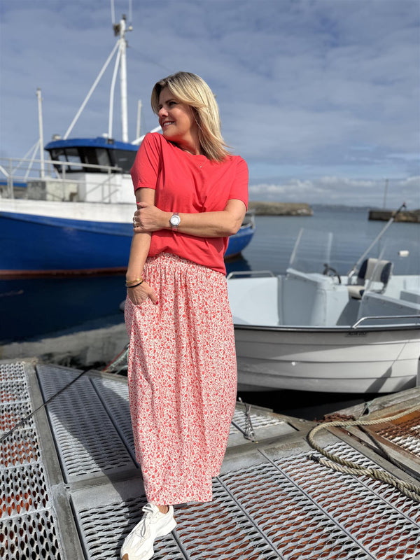 ASTRID SKIRT Offwhite Med Rødt/Rosa