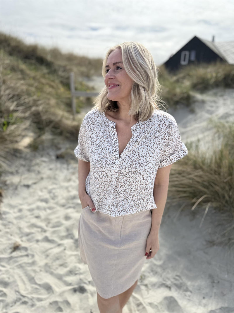ADNY BLOUSE Offwhite Med Beige Blomster