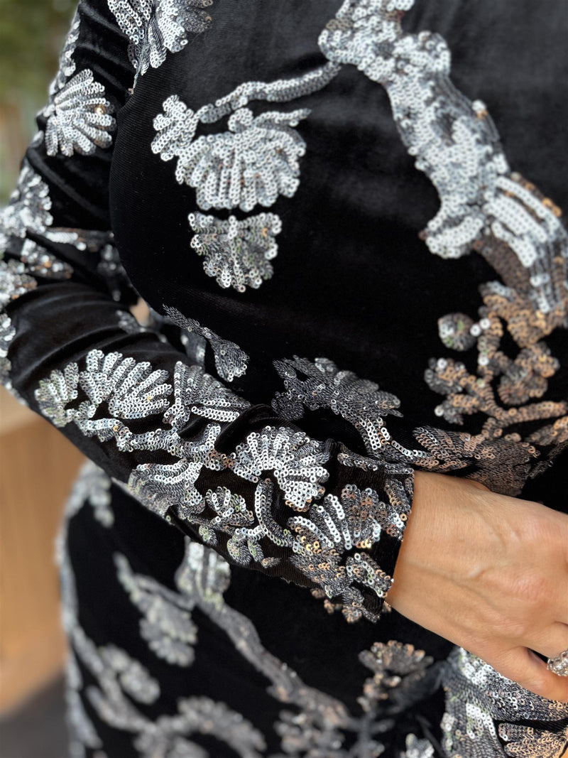 Florana Long Dress Sort Med Sølv Glitter