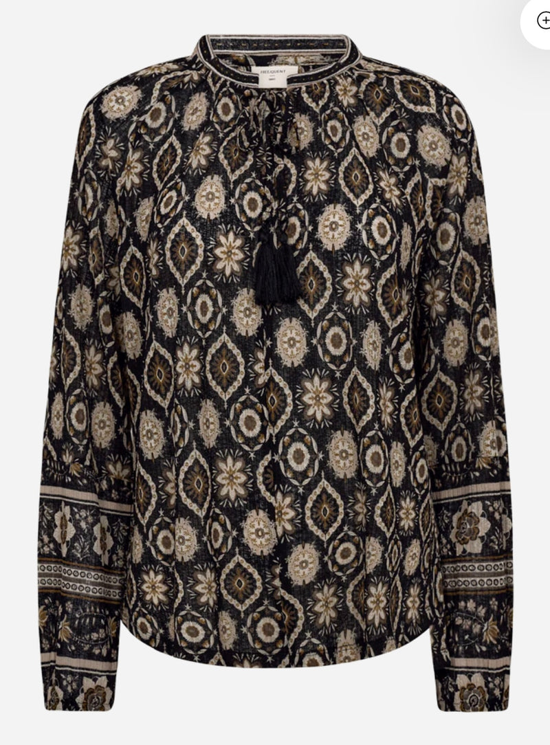 NOMES BLOUSE Sort Og Beige