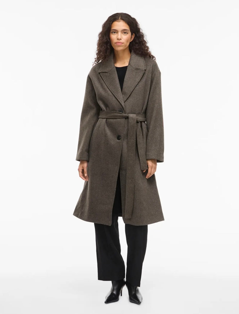 LINSE BELTED COAT Mørkebrunt Melert