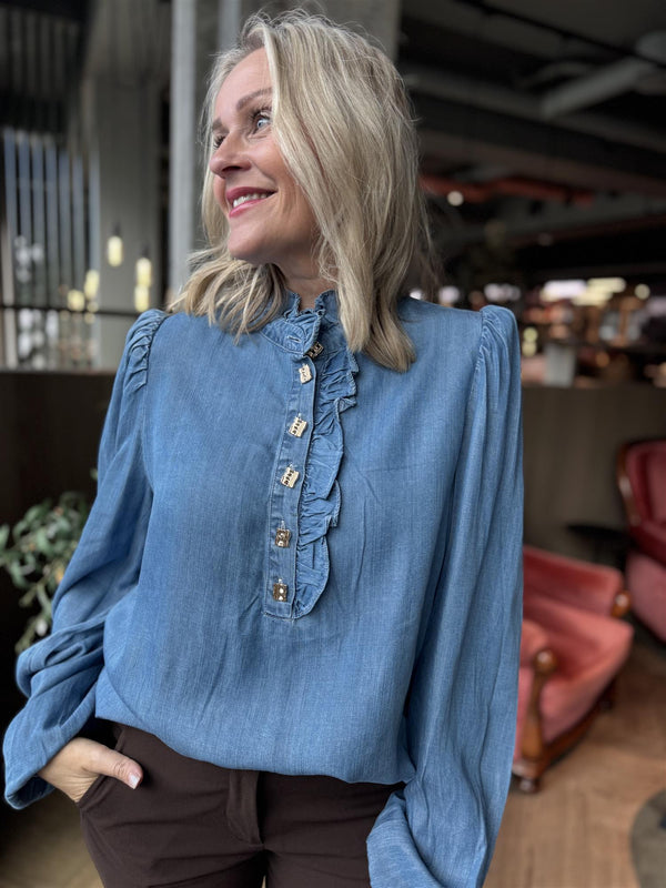 Vanda Goldbutton Medium Jeansblå