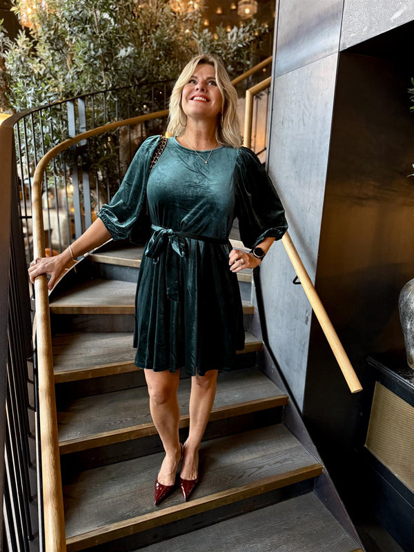 Emily O-Neck Short Dress Flaskegrønn