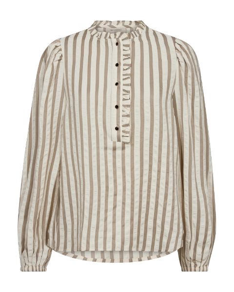 NOTO BLOUSE Offwhite Med Taupe Striper