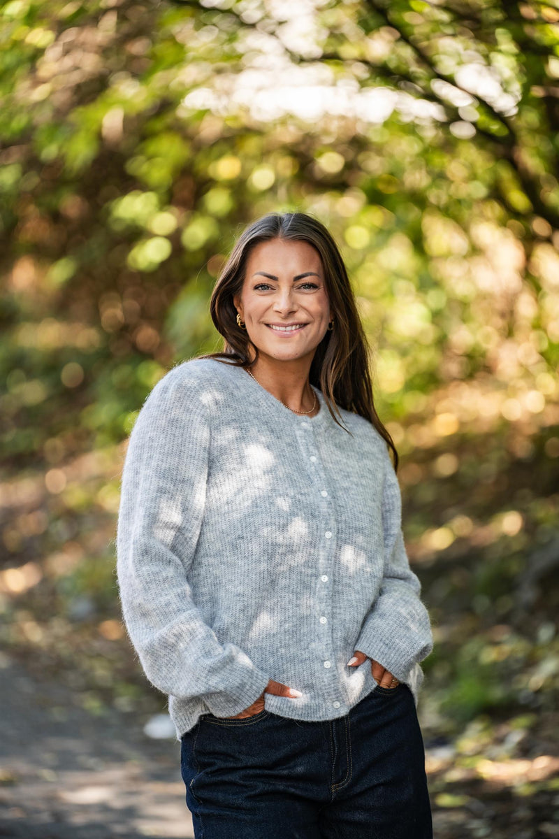 Lory O-Neck Knit Cardigan Lys Grå Melert