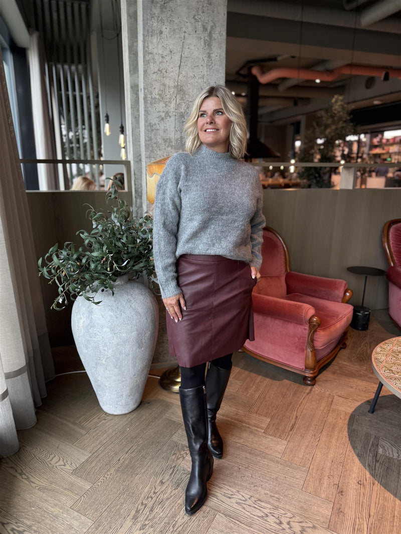 Bennu funnelneck ls knit top Grå Melert