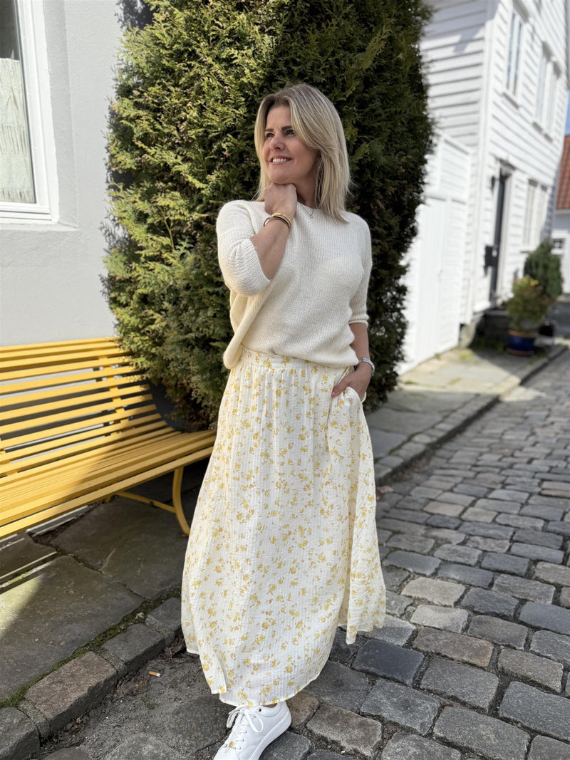 FALISHA SKIRT Offwhite Med Gule Blomster