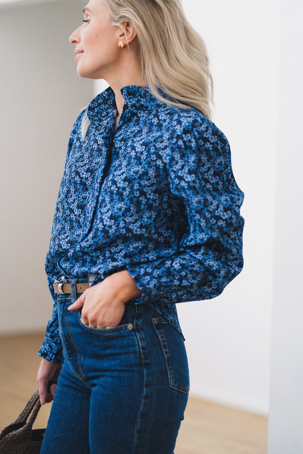 ASTRID SHIRT Mørkeblå M Blomsterprint