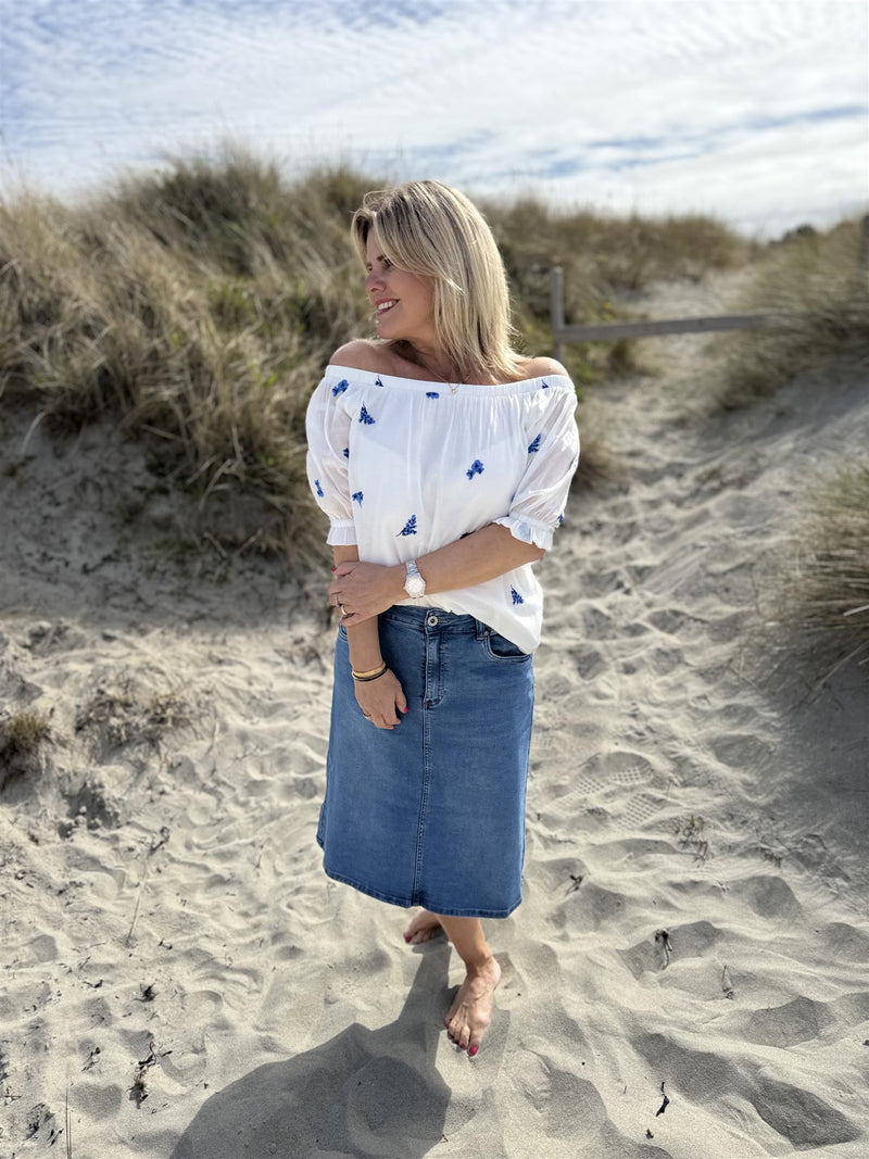 STREAM BLOUSE Hvit Med Blå Blomster