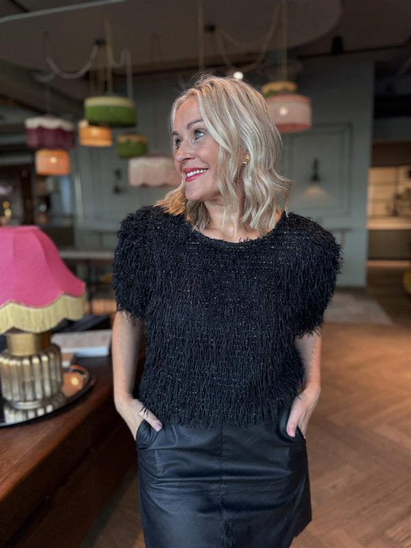 MARLIN BLOUSE Sort Med Sølv Glitter