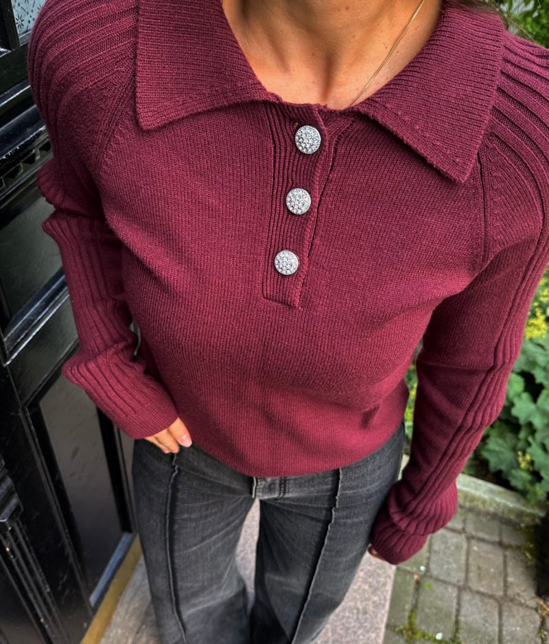 Darja Polo Knit Top Burgunder