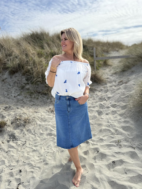 Hazel skjørt 3973 Medium Jeansblå