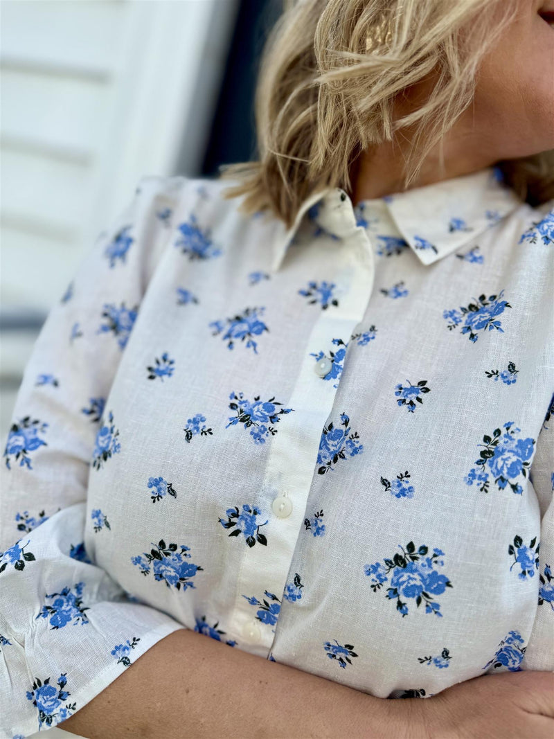ELLA mia 3/4 shirt Hvit Med Blå Blomster