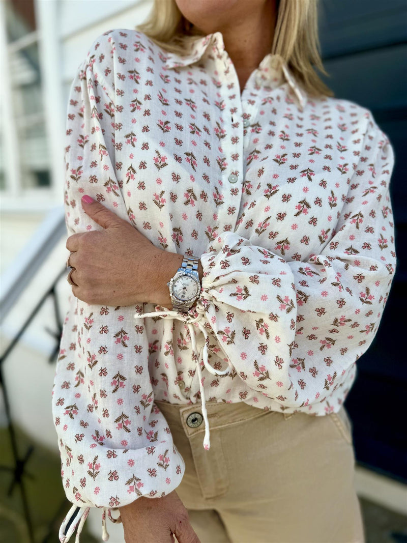 Yasyona ls shirt Offwhite Med Rosa Blomster