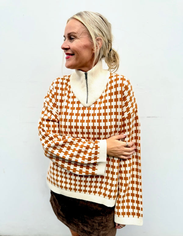 Amaria Zip Pullover Beige Mønstret