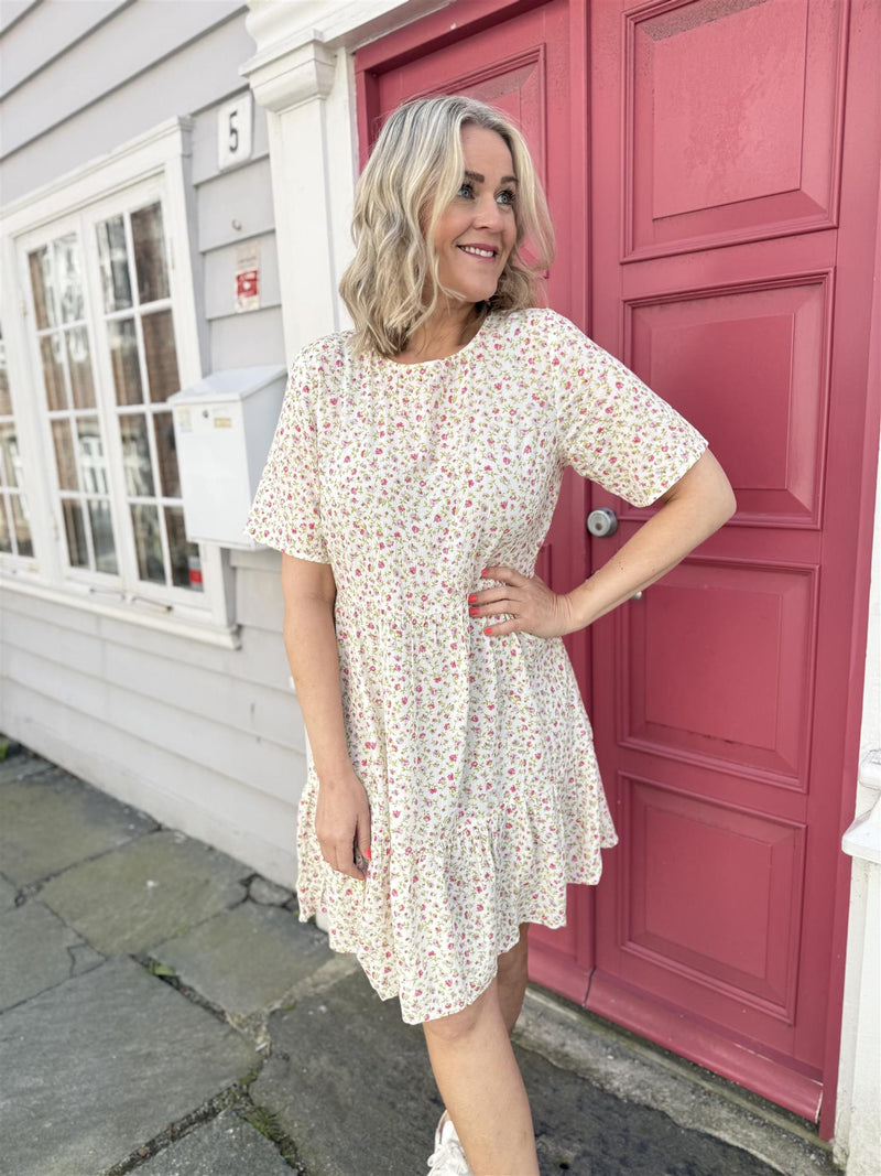 VIGREIS DRESS Offwhite Med Rosa Blomster