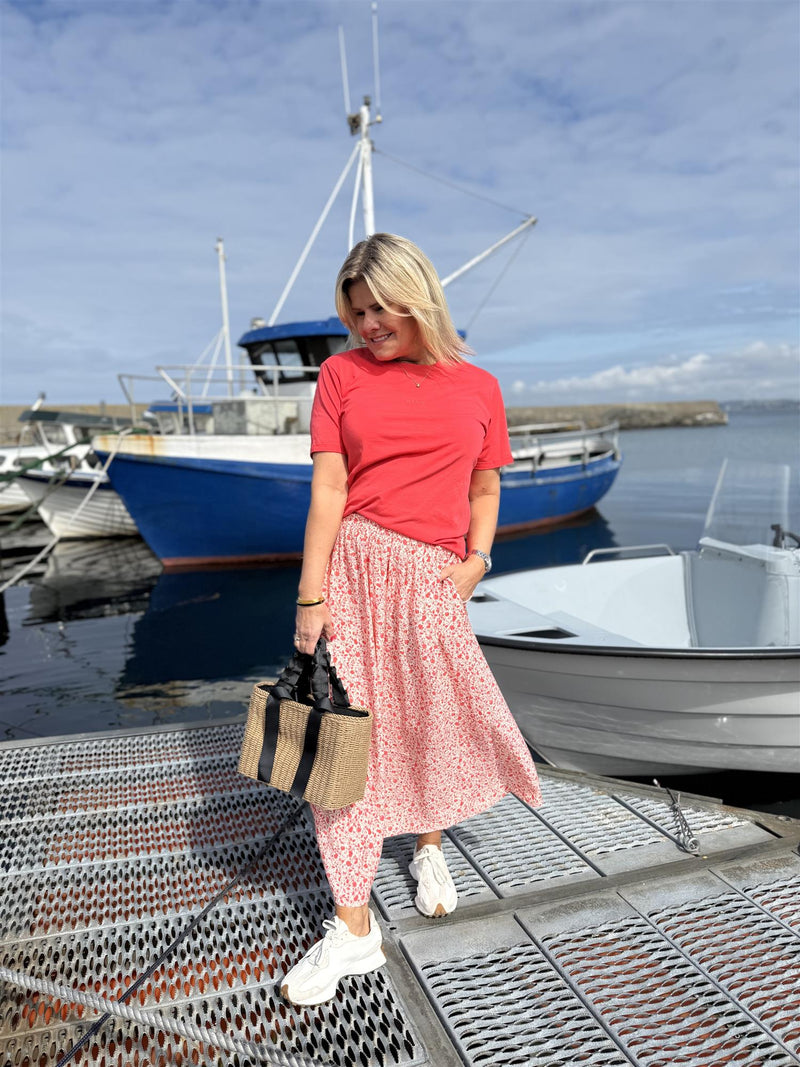 ASTRID SKIRT Offwhite Med Rødt/Rosa