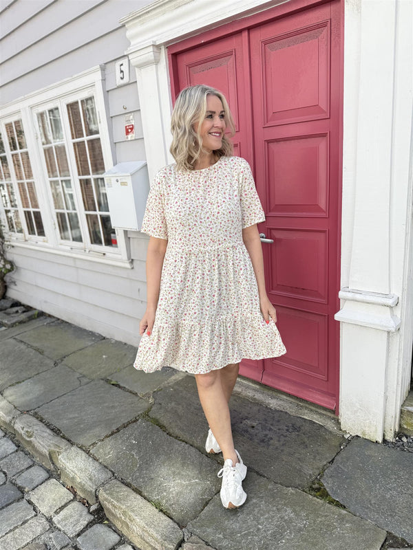 VIGREIS DRESS Offwhite Med Rosa Blomster