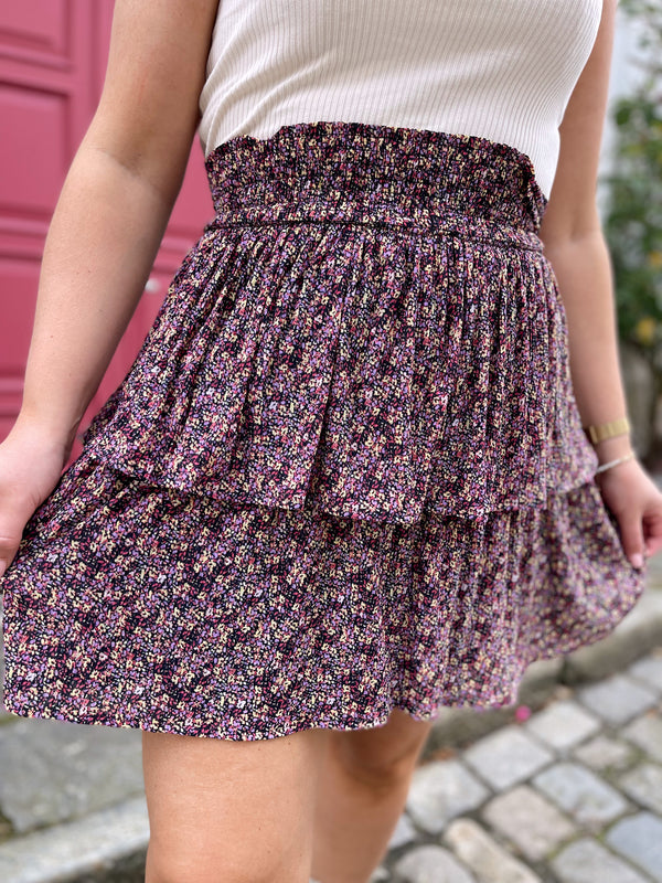 Vipina Smock Short Skirt Sort Med Lilla Blomster