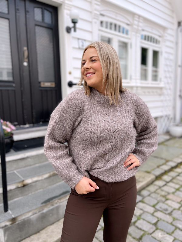 Knit o-neck mønster Sand