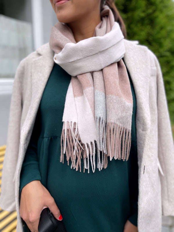 Cashmere/Wool Scarf Check Lys Beige