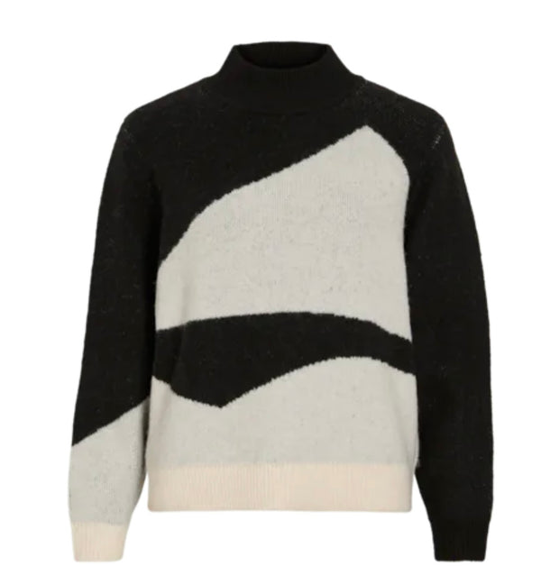 Vicilia mock neck l/s jaquard top Black/Graphic