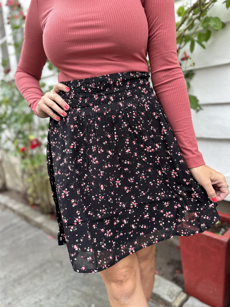 Orabella skirt Sort M. Blomster