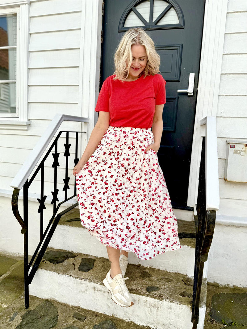 FALISHA SKIRT Offwhite/Rosa/Rødt