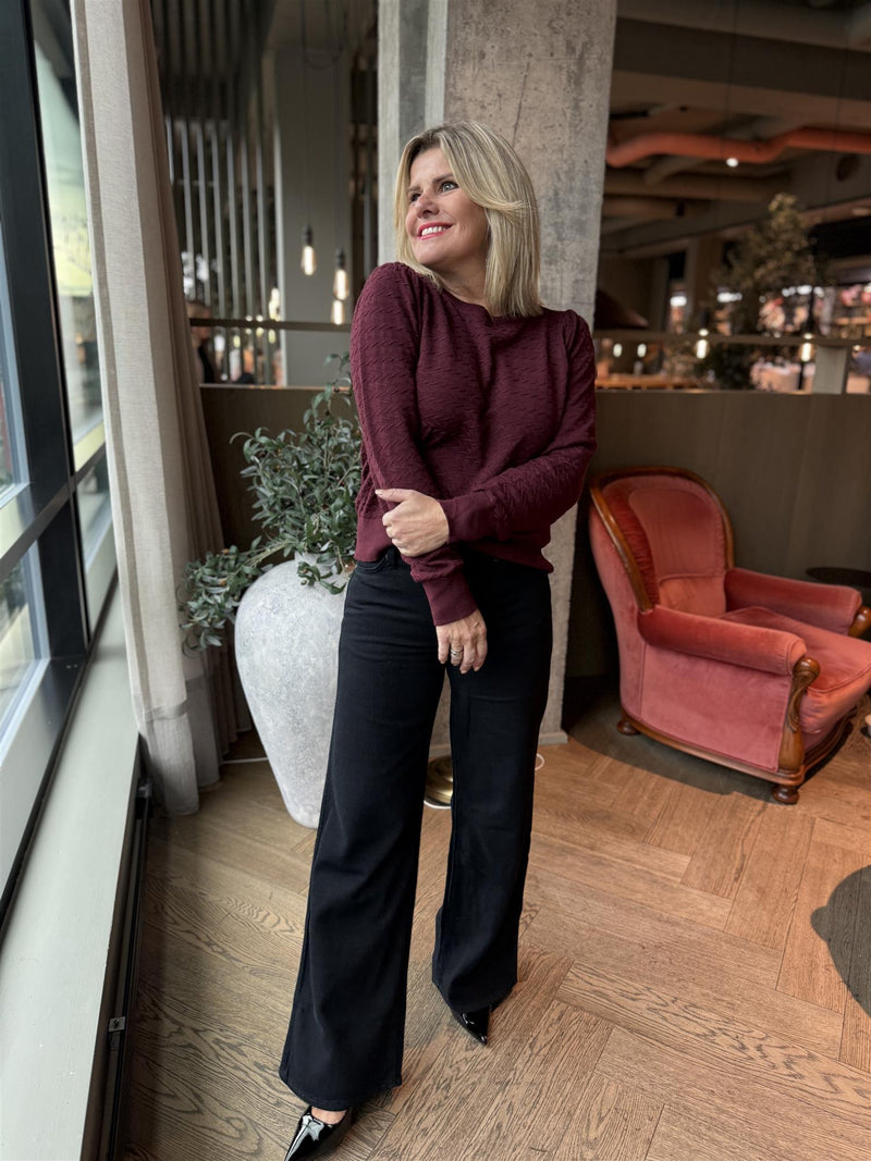 DODO PULLOVER MED MØNSTER OG PUFF Burgunder