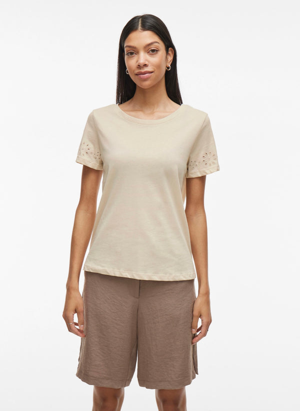 Viemira open o-neck s/s top Beige