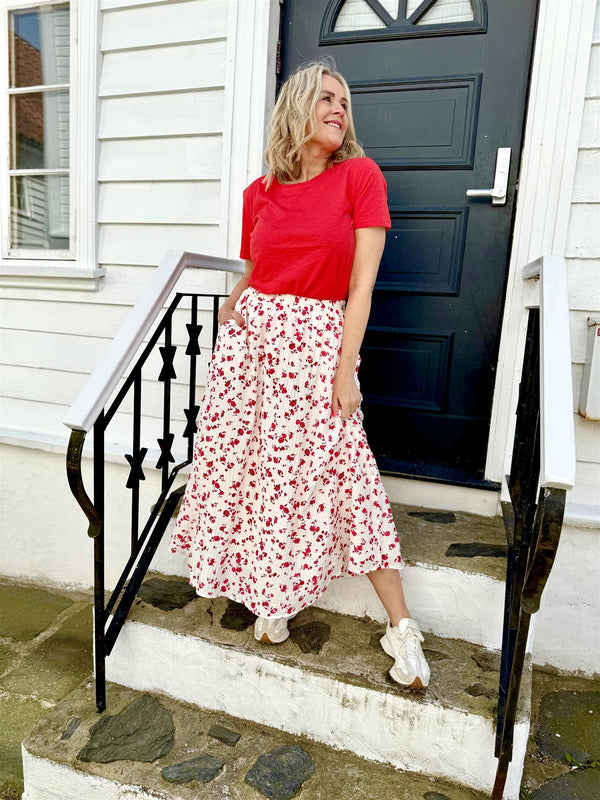FALISHA SKIRT Offwhite/Rosa/Rødt