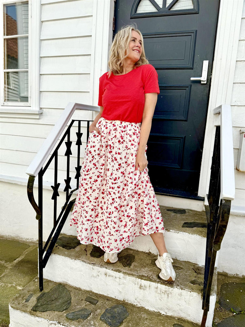 FALISHA SKIRT Offwhite/Rosa/Rødt