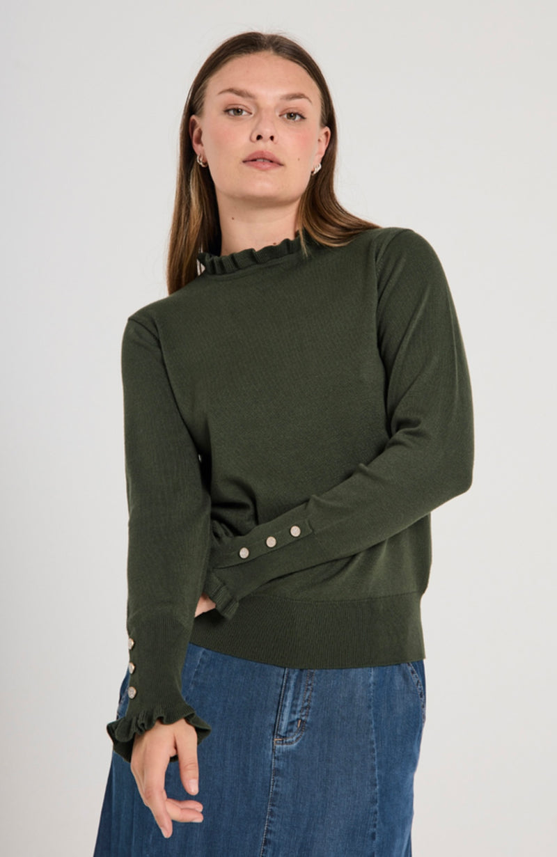 Katie Pullover Frill Flaskegrønn