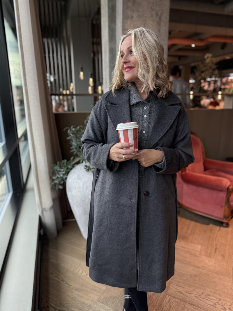 LINSE BELTED COAT Mørkegrå