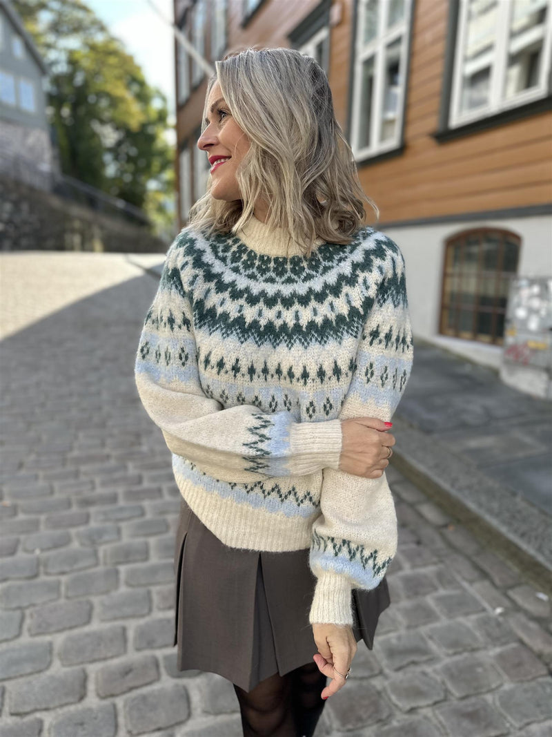 Yaslatte ls knit pullover Beige/ Blå Grønn