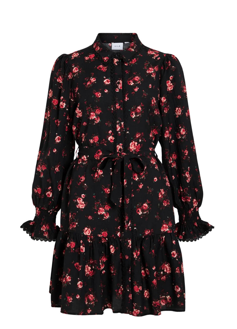 CLO SHIRT DRESS Sort M. Blomster