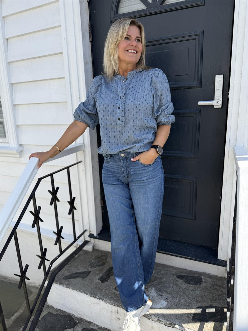 DINA BLOUSE Mellomblå